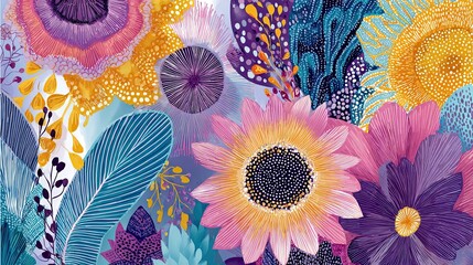 Boho Style Colorful Lin. Abstract contemporary aesthetic background with geometric balance shapes. Vintage Boho Mandala Background Texture. Leaves and flowers.