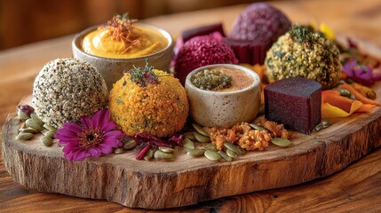 Artful vegan food platter featuring plant-based meals with organic ingredients promoting sustainable food and zero waste