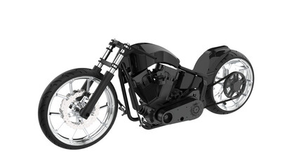 Generic black custom motorcycle chopper isolated on transparent background png