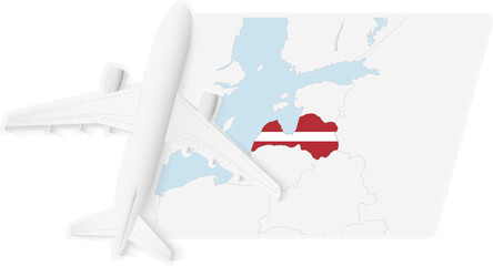 Airplane over Latvia Map