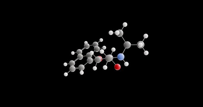 Propranolol molecule, rotating 3D model of beta blocker, looped video on a black background
