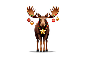 Festive Moose with Christmas Ornaments: A Whimsical Holiday Illustration