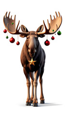Festive Moose with Christmas Ornaments: A Whimsical Holiday Illustration