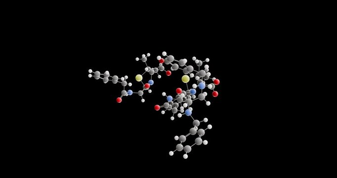 Benzathine benzylpenicillin molecule, rotating 3D model of antibiotic, looped video on a black background
