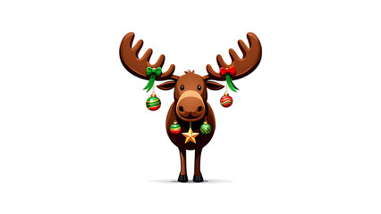 Festive Moose with Christmas Ornaments: A Whimsical Holiday Illustration