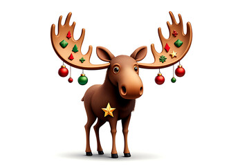 Festive Moose with Christmas Ornaments: A Whimsical Holiday Illustration