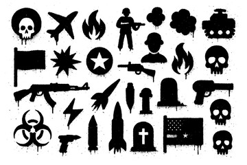 World War 3 Symbols – Graffiti Spray Paint Icons with Blood Splatter Effect