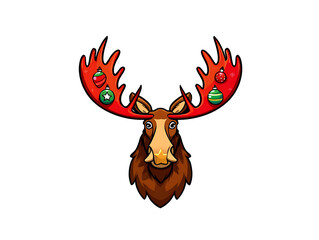 Festive Moose with Christmas Ornaments: A Whimsical Holiday Illustration