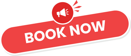 Red book now button, with announcement icon , suitable for website and application buttons. 