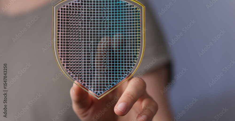 Poster modern cybersecurity concept. data security, network protection, digital shield.