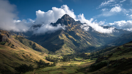 Fototapeta premium Mountain landscape photography scenic view of peak clouds and valley natural beauty travel adventure in nature