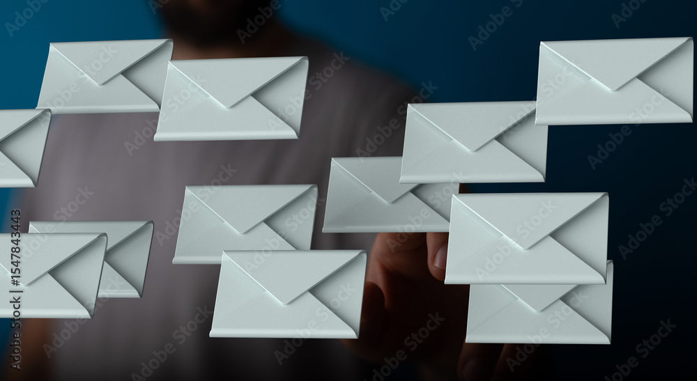 Poster Digital image of many emails. Concept of inbox overload, email management, communication.