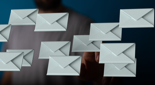 Digital image of many emails. Concept of inbox overload, email management, communication.