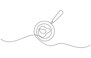 Obraz premium Continuous line drawing of fried egg on a pan. Vector illustration, Frying pan with scrambled egg in continuous one line art style. Simple vector.