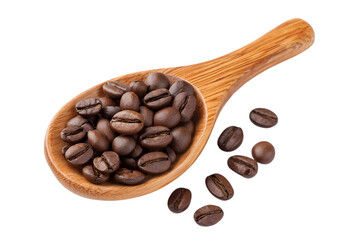Obraz premium High-Quality PNG of Coffee beans on wooden scoop Isolated on White Background – High Resolution. Ai Generated Images