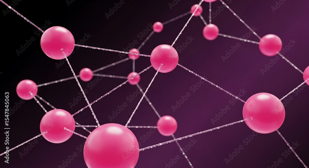 Poster abstract network structure of connected pink spheres representing connectivity and modern technology