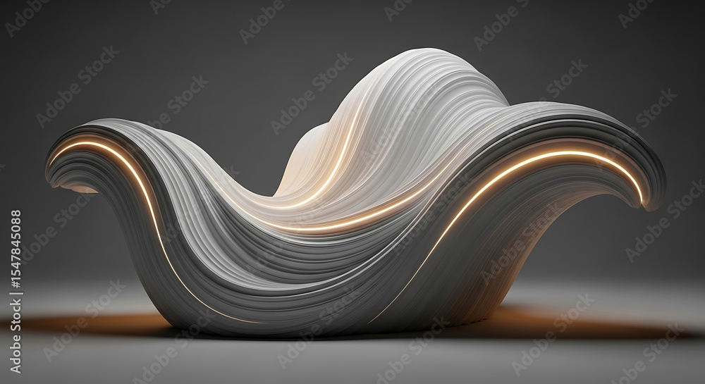 Fototapete abstract three-dimensional artwork of a flowing ribbon with glowing neon light elements