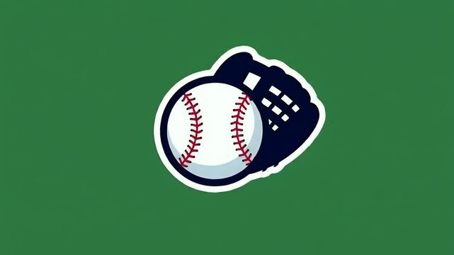 Baseball Glove and Ball Cartoon Style Illustration on Green Background