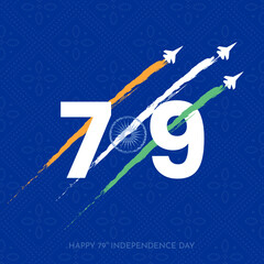 79th Independence Day India Minimal Design Vector with Bandhani Pattern