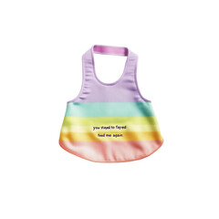 Pastel Rainbow Dog Tank Top with Funny Phrase "You Stayed to Fayed Feed Me Again"