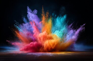 Vibrant Color Powder Explosion Against Black Background