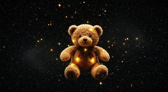 Glowing teddy bear dark background