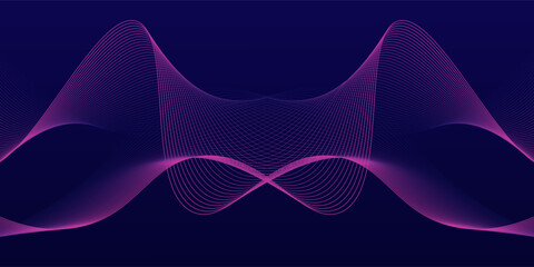Abstract glowing wave lines on dark blue background. Dynamic wave pattern. Modern flowing wavy lines. Futuristic technology concept. Suit for banner, poster, cover, brochure, flyer, website. modern