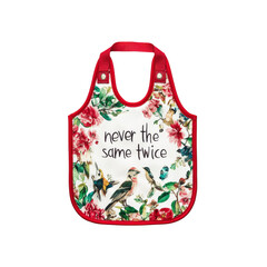 Floral Bird Print Baby Bib with "Never the Same Twice" Slogan