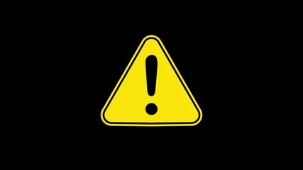 Warning Exclamation Mark Symbol Animation on Black Background