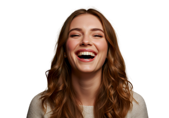 woman laughing with head tilted back, isolated