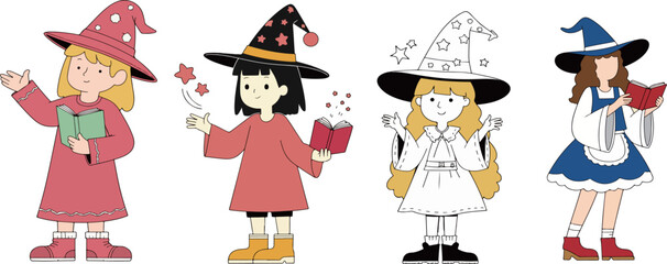 Cartoon Witches Reading Books