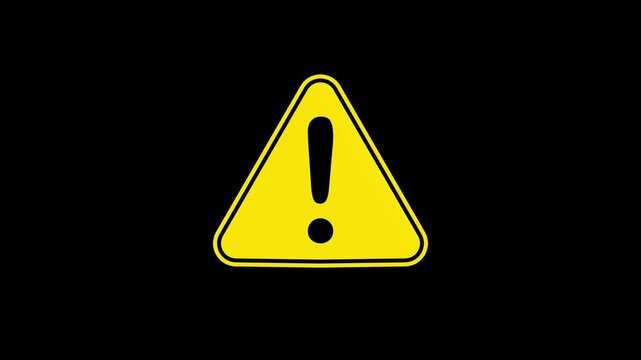 Warning Exclamation Mark Symbol Animation on Black Background