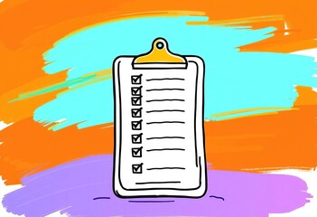 Continuous line drawing of clipboard with checklist, simple vector illustration,  document,  schedule