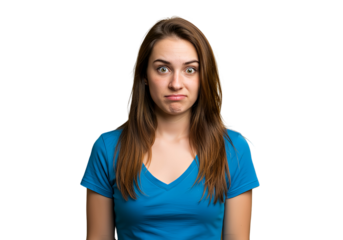 A woman rolling her eyes in frustration, isolated 