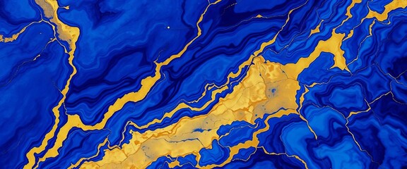 Deep blue alcohol ink abstract fluid art with golden veins; luxury wallpaper, interior design,  marble,  deep blue