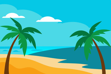 Fototapeta premium Tropical beach paradise with palm trees, sun, and turquoise ocean waves