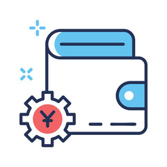 A linear icon of cash wallet filled with currency notes