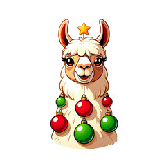 Festive Alpaca with Christmas Ornaments: A Whimsical Holiday Illustration