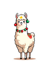 Festive Alpaca with Christmas Ornaments: A Whimsical Holiday Illustration