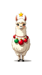 Festive Alpaca with Christmas Ornaments: A Whimsical Holiday Illustration