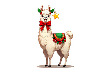 Festive Alpaca with Christmas Ornaments: A Whimsical Holiday Illustration