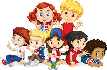 Happy children playing with toys and ball in a fun cartoon illustration