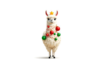 Festive Alpaca with Christmas Ornaments: A Whimsical Holiday Illustration
