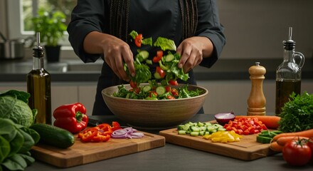 Person preparing healthy salad