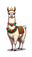 Festive Alpaca with Christmas Ornaments: A Whimsical Holiday Illustration