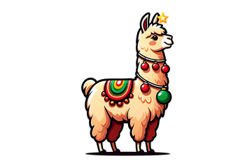 Festive Alpaca with Christmas Ornaments: A Whimsical Holiday Illustration