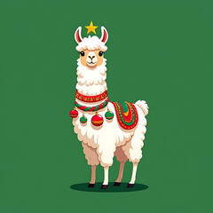 Festive Alpaca with Christmas Ornaments: A Whimsical Holiday Illustration