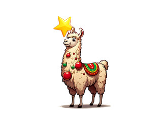 Festive Alpaca with Christmas Ornaments: A Whimsical Holiday Illustration