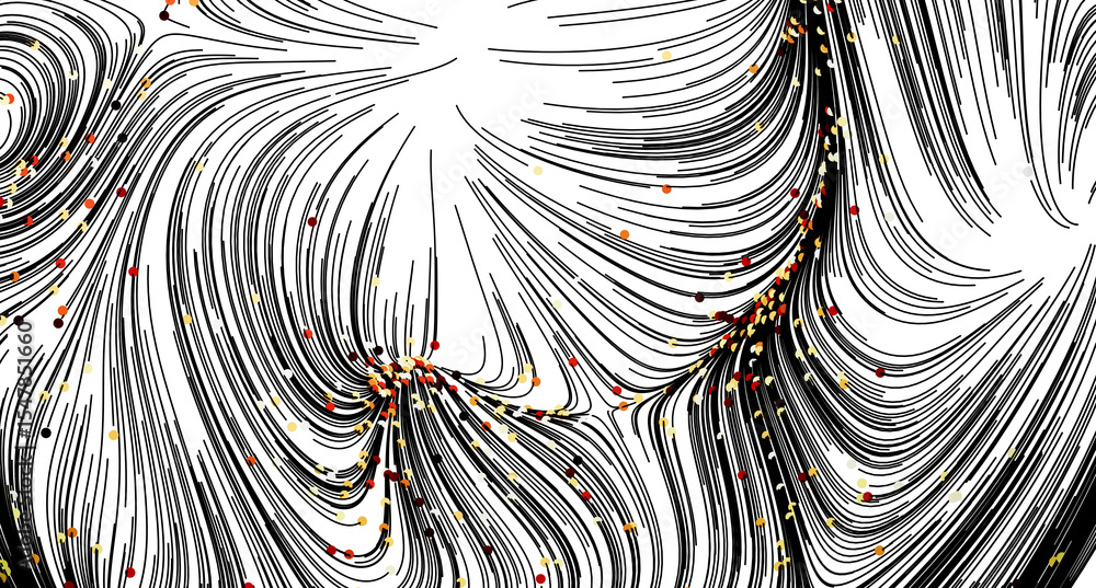 Poster abstract background with swirling black lines and scattered dots. perfect for modern designs.
