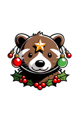 Festive Badger with Christmas Decorations: A Whimsical Holiday Illustration